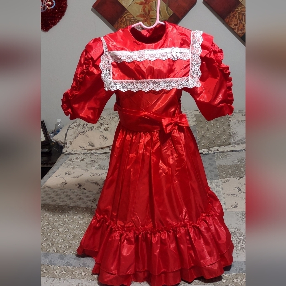 Vintage  Satin Dress with Lace Trim